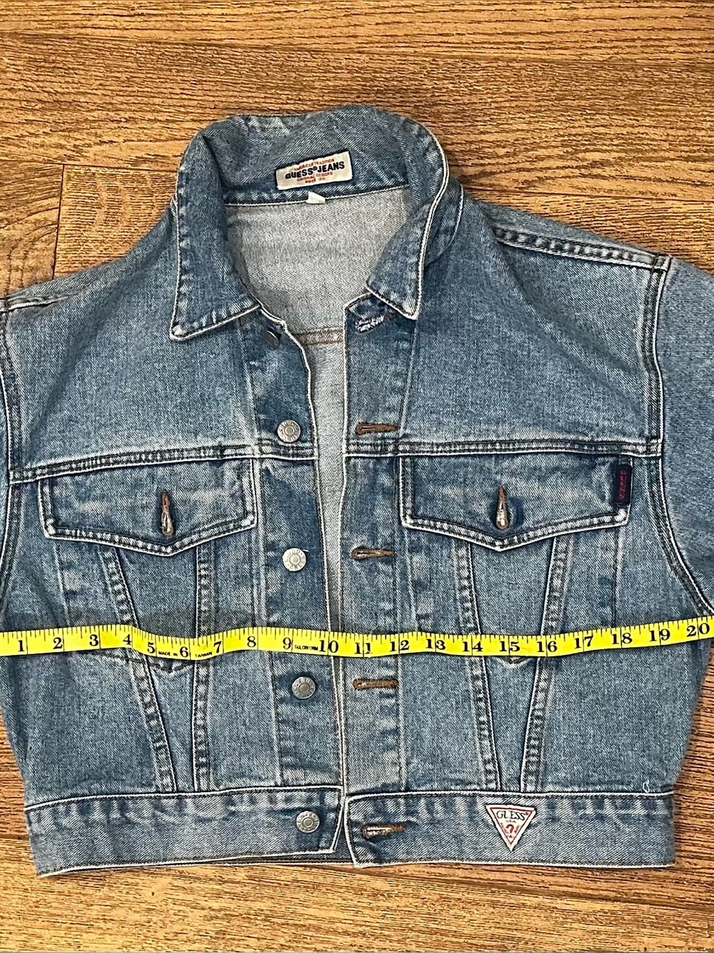 Vintage Guess Jean Jacket Cropped Denim Blue Made In USA Size Small - Picture 12 of 12